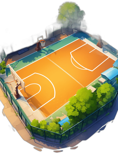 An isometric basketball court in the style of [Studio Ghibli](https://goo.gl/search?artist%20Studio%20Ghibli).