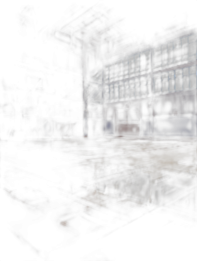 Dark, abandoned warehouse with reflections on the floor, concept art style, pencil drawing, horror game, dark atmosphere, background, low light, hazy, digital painting, conceptual art, dark background, high resolution, high detail, hyper quality, hyper realistic, sharp focus, octane render, global illumination, volumetric lighting, bright colors, wide angle