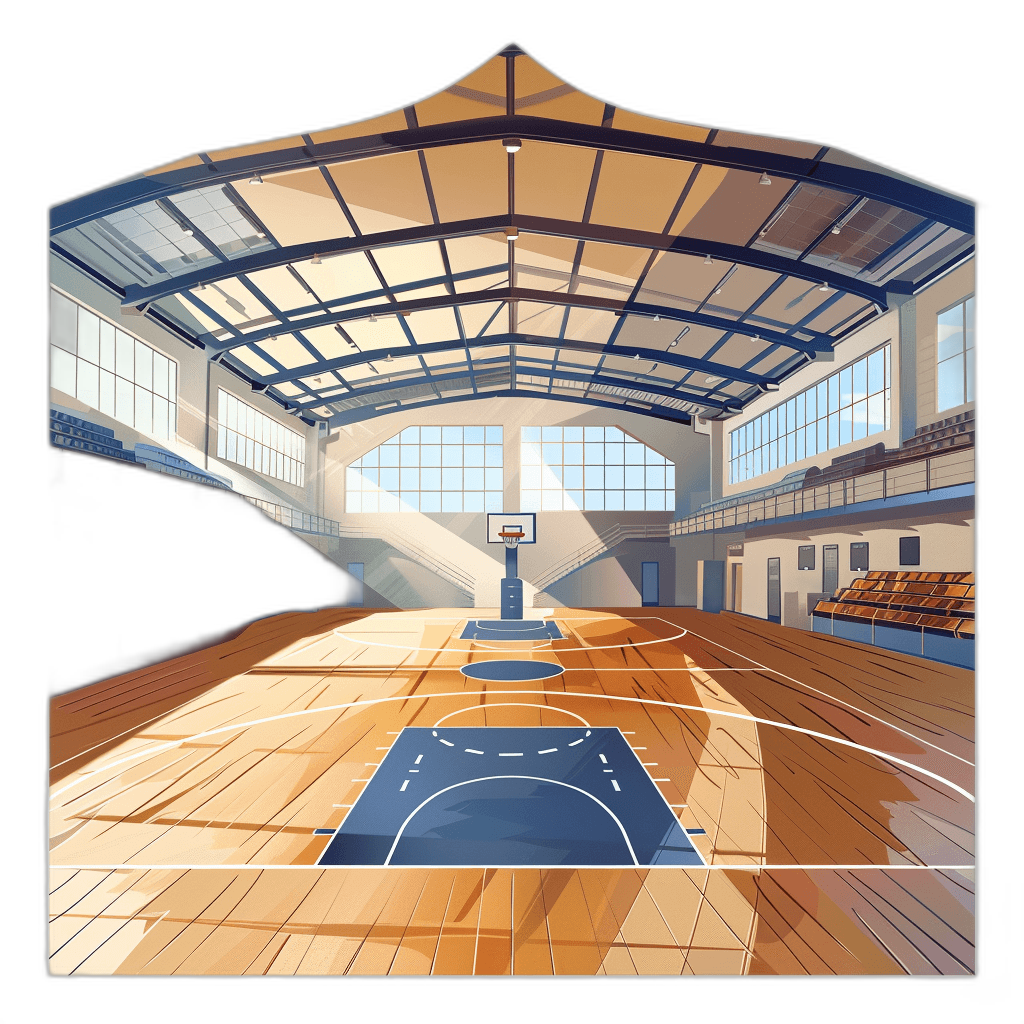 A Vector Cartoon Illustration Of An Indoor Basketball Court, Flat 