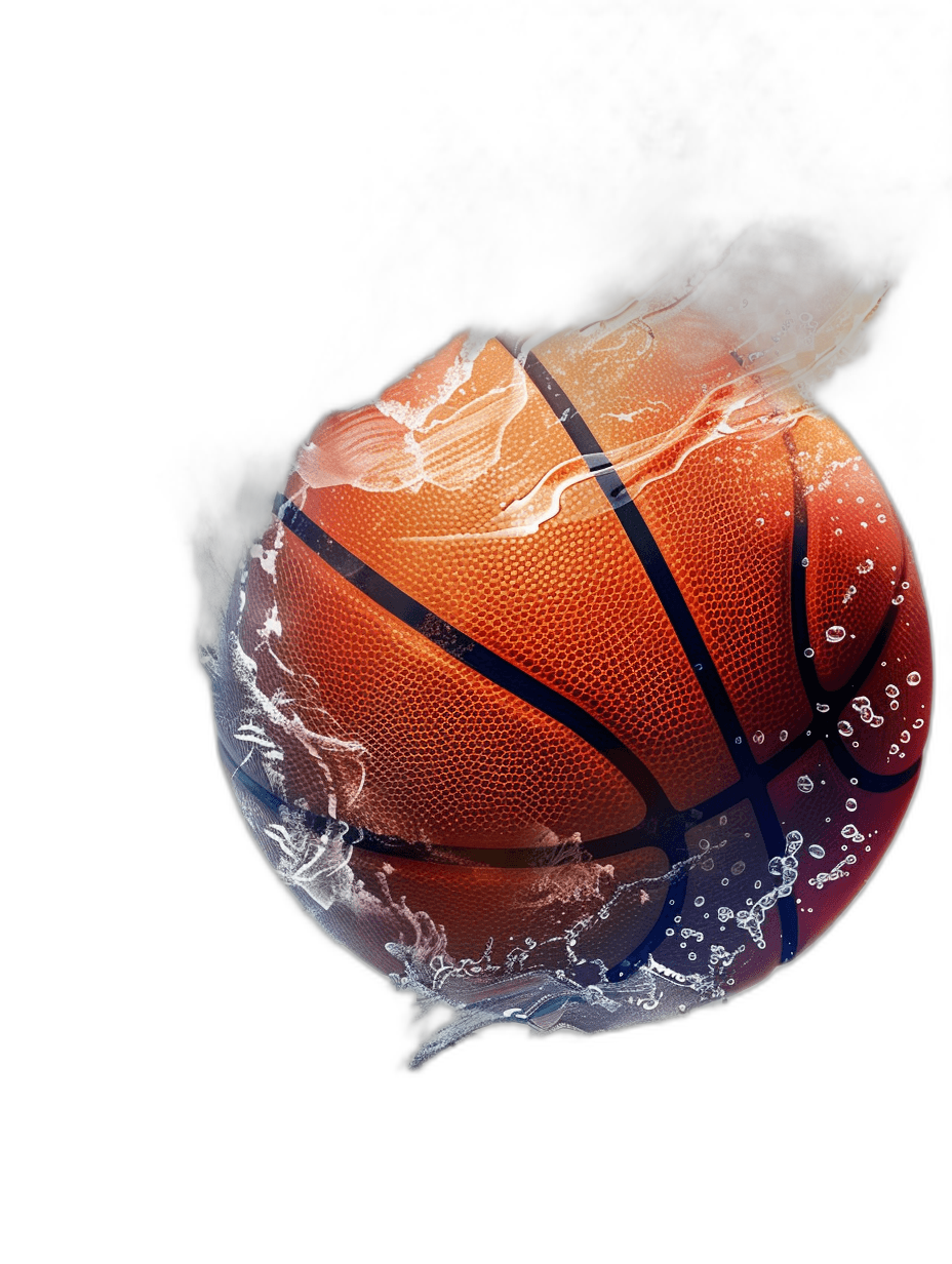 A basketball with water and ice, vector illustration style, black background, creative design for mobile phone wallpaper, high resolution, high quality