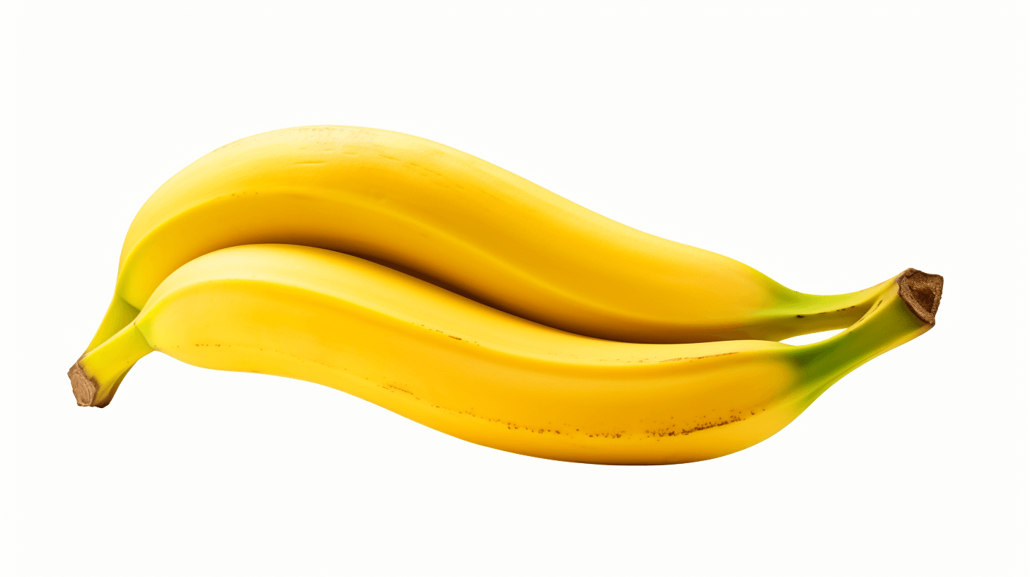 A realistic advertising photo of two bananas, isolated on white background, high resolution photography