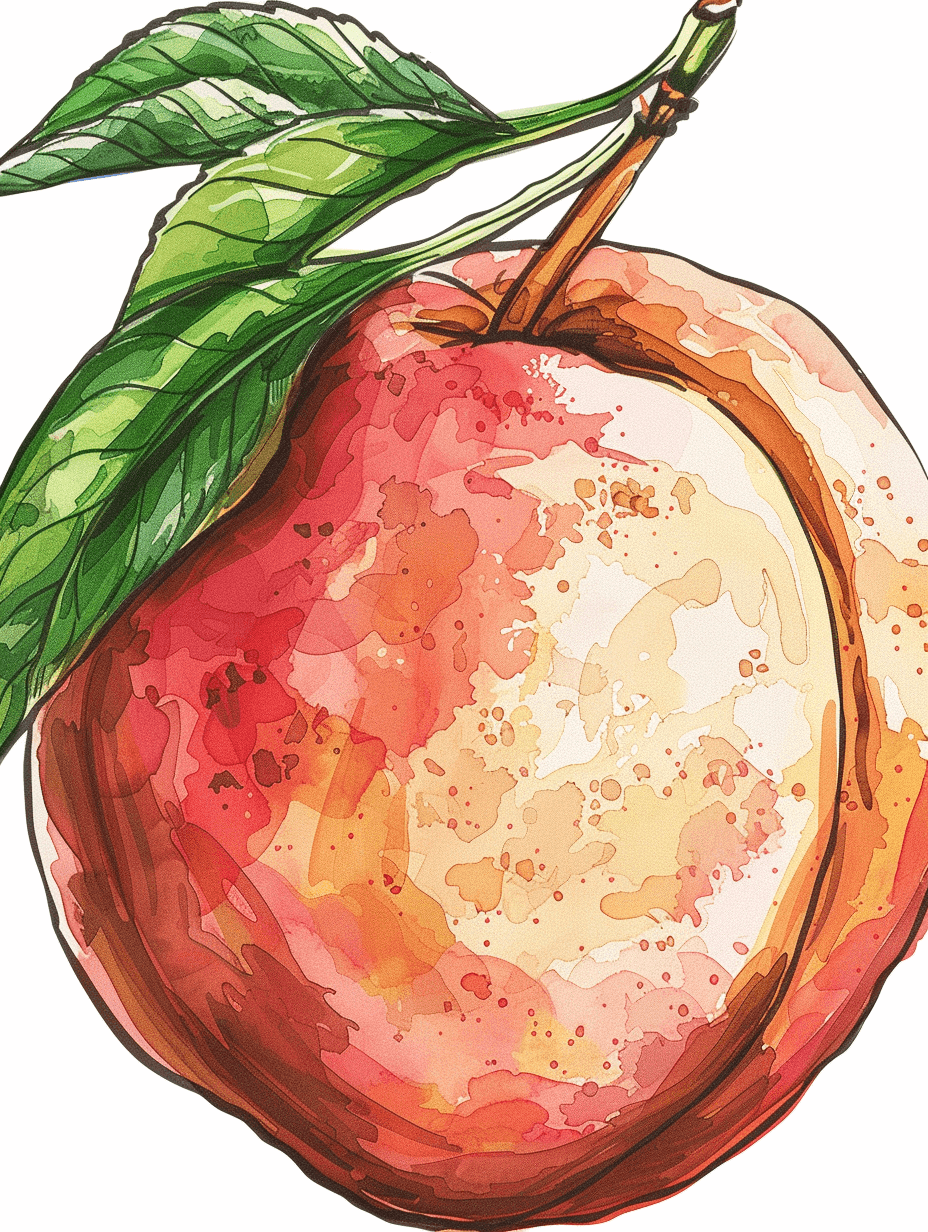 peach clipart, watercolor, white background, detailed, adult coloring book style, vector illustration