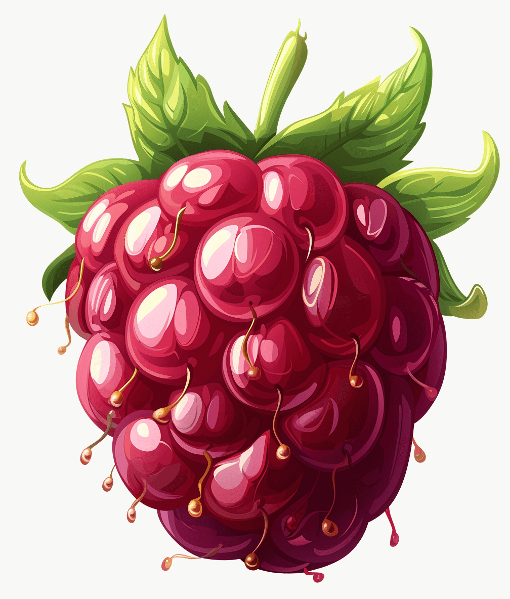 cartoon style, vector illustration of an raspberry with white background, detailed, high resolution