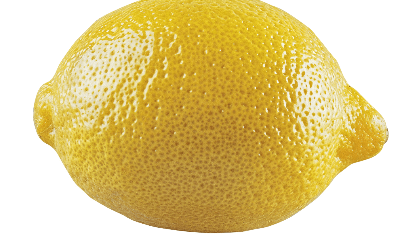 Lemon, front view isolated on a white background with a clipping path, closeup shooting, 4k, ultra realistic, high detail, stock photography, no text in the picture, in the style of no Artist name.