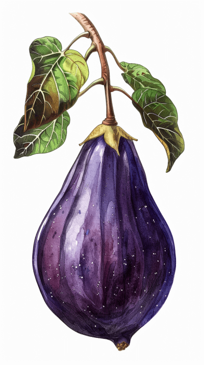 watercolor purple fig isolated on white background, vintage illustration