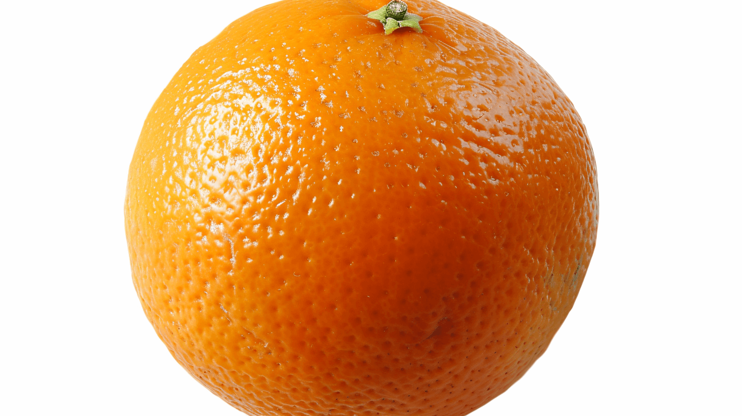 A vibrant orange with its top half perfectly smooth and the bottom half slightly textured, set against an isolated white background, showcasing its bright color and natural beauty. The focus is on capturing the details of both textures, creating a visually appealing composition that highlights one type of fruit in high resolution, suitable for various applications.