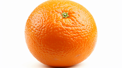 A fresh orange, whole and unbroken with no holes or cracks, centered on white background, high resolution photography, stock photo, high quality, sharp focus, depth of field, high contrast