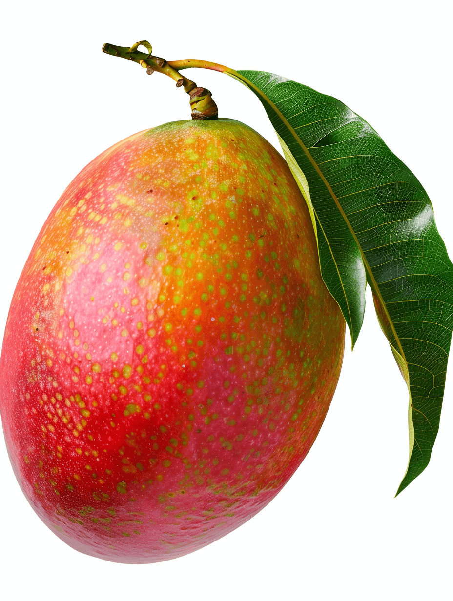 mango with leaf, clipart on white background for easy cutout, high resolution