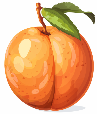 A whole peach in the style of cartoon, vector illustration on a white background, high resolution without shading details, clear and well defined edges with no shadows. No text or letters in the picture.