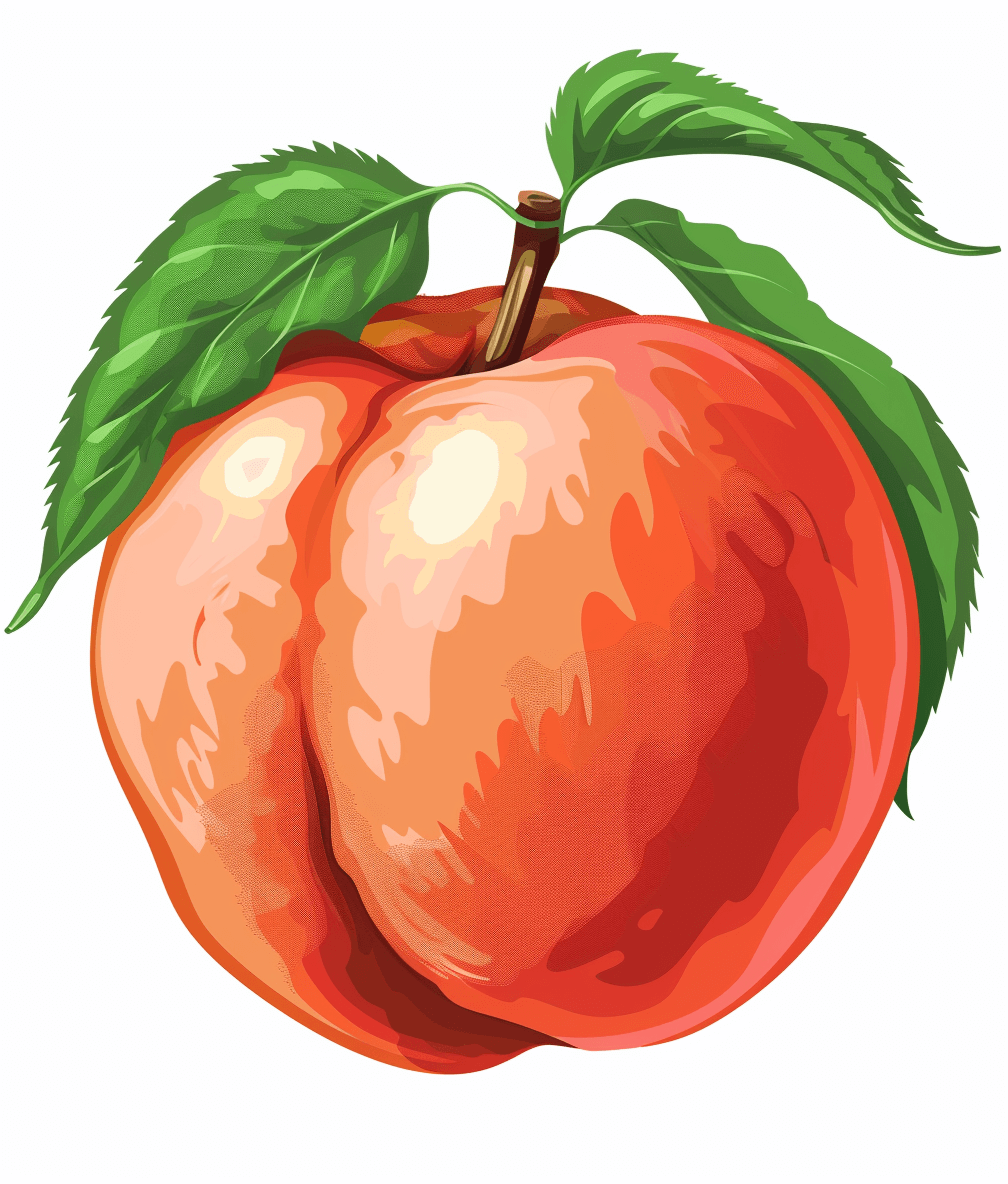 A peach with leaves, vector illustration, white background, high resolution, professional digital art, game design, detailed