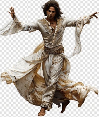 prince of persia, white , dance pose, png transparent background