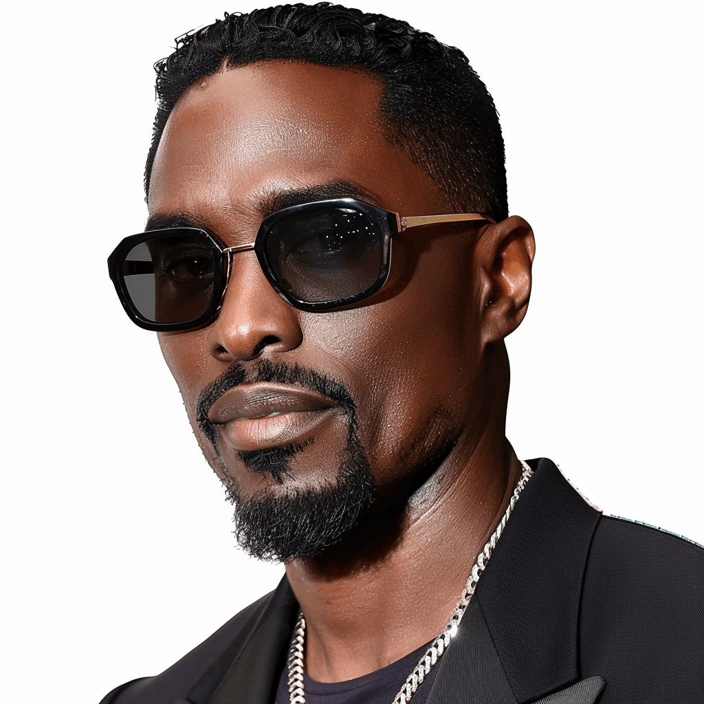 black man with short hair and goatee wearing black sunglasses, transparent background, high resolution photo, headshot portrait