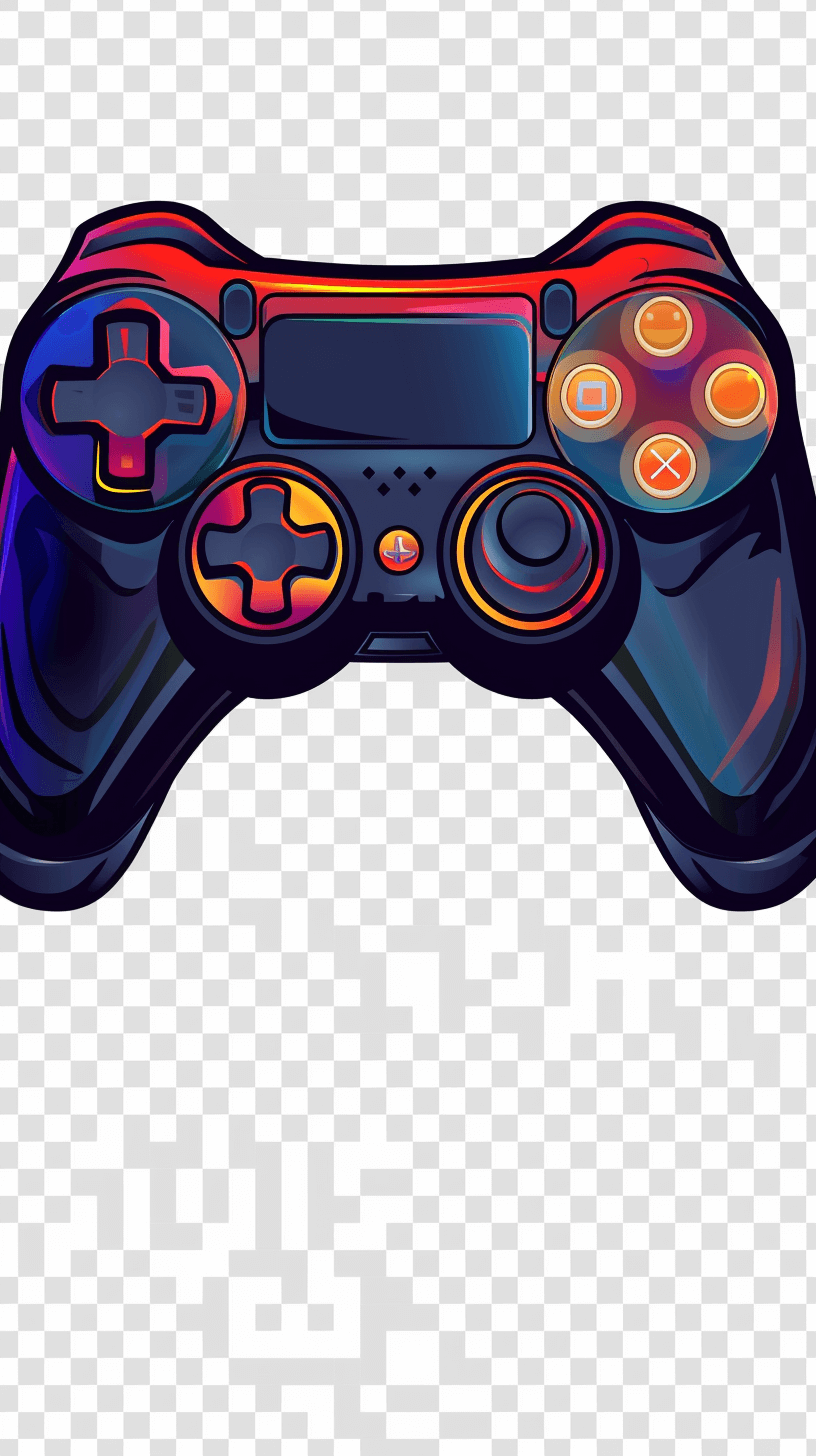 A cartoon game controller clipart, gaming controller clip art on transparent background, no shadow ,no text