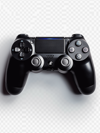 Black playstation controller, transparent background, png format, high resolution, high quality, high detail, professional photography, sharp focus, no blur effect