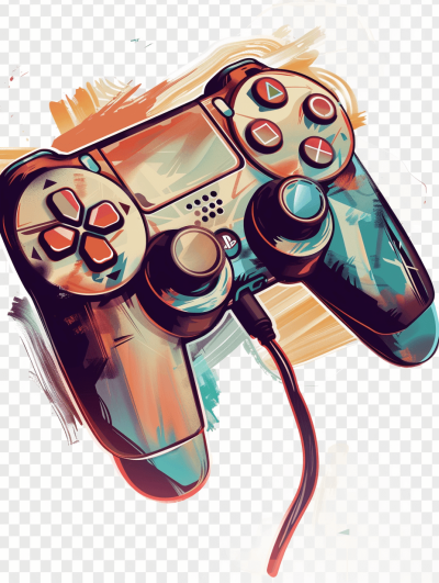 cartoon drawing of game controller, transparent background, vector art style, digital painting, high resolution, high contrast, vibrant colors, detailed textures, sketchlike quality, professionally drawn, painted in the style of watercolor, soft lighting, cinematic style, paint strokes, white background, clipart.