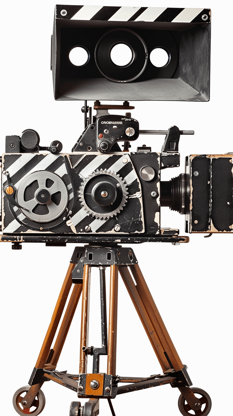 Vintage Movie Camera on Gal\Html5 video, white background, hyper realistic