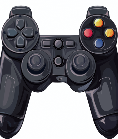 black game controller clipart, cartoon illustration, well detailed, watercolor cartoon clip art, white background