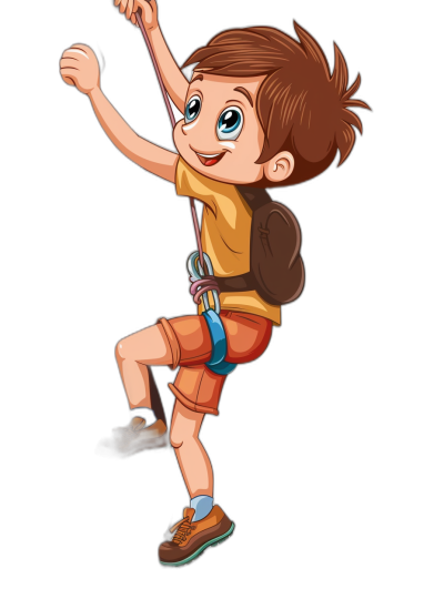 boy climbing, vector illustration for children's book cartoon style with black background, full body