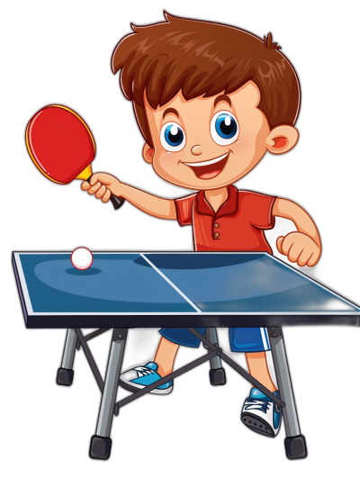 boy playing table tennis cartoon vector illustration with black background, graphic design, in the style of adobe illustrator