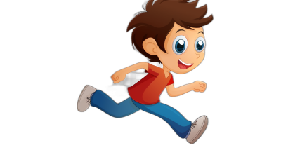 A cartoon boy running with his eyes open, vector illustration on a black background in the style of simple lines and simple details with high saturation colors in high resolution and best quality high definition.