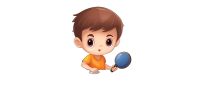 logo, vector style, little boy with brown hair and orange tshirt holding magnifying glass in his hand on black background, in the style of cartoon character, in the style of chibi anime, cute style, game artstyle, cute logo design, adorable, 2d animation style, simple design, flat colors, vector illustration, white border around the edge of all elements, empty space inside the outline for designs