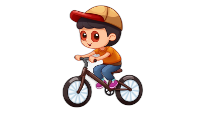 A cute boy on a bicycle, simple chibi style animation with a black background in the style of chibi.