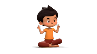 3D cartoon, happy Asian boy doing yoga on a black background, adorable eyes, lovely colors, matte finishing, octane render, in the style of Pixar.