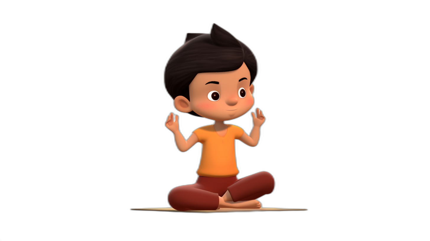 3D cartoon, happy Asian boy doing yoga on a black background, adorable eyes, lovely colors, matte finishing, octane render, in the style of Pixar.