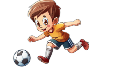 Cartoon style boy playing soccer, simple black background, cartoon vector illustration with flat colors and bold lines, simple details, full body shot, full-length portrait, full-body character design, 2D game art, cartoon style, high resolution, high quality, high detail, high resolution, high definition, high definition, high-definition, high-resolution, high-quality, high-poly tone