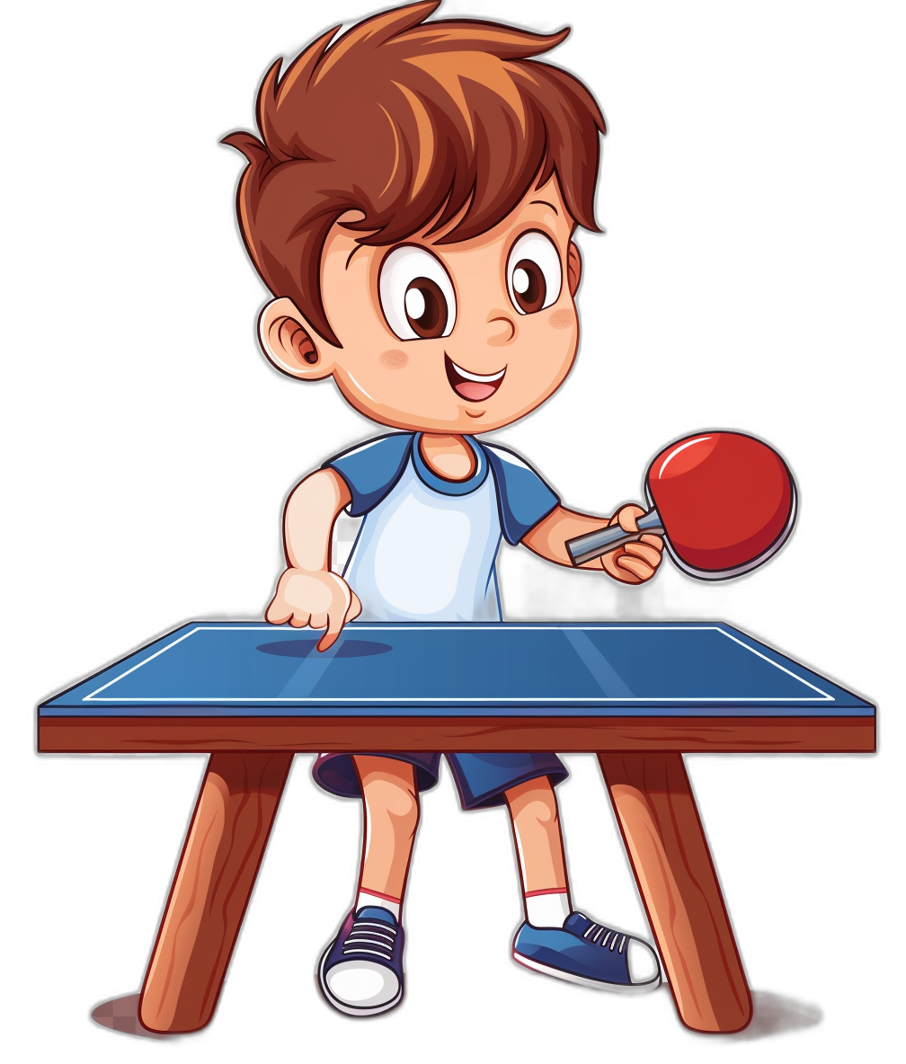 cartoon kid playing table tennis, vector illustration for t-shirt design, isolated on black background. The illustration is in the style of a vector artist.