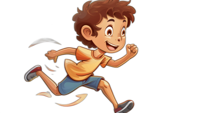 A cute cartoon boy running happily, vector illustration in the style of black background, flat design in the style of high resolution, professional photograph in the style of super detail, 3D rendering in the style of high quality.