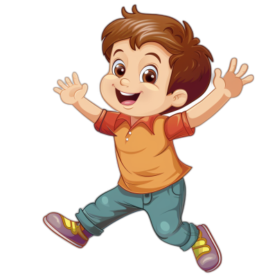 a cute happy boy jumping, clip art style on black background