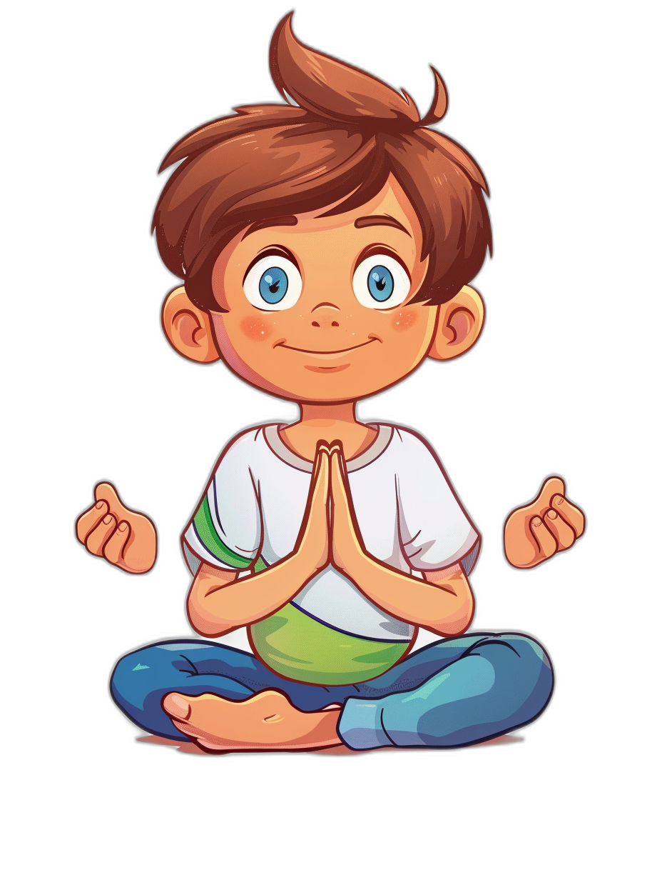 cartoon of cute boy doing yoga, simple vector illustration with black background