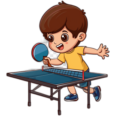 cartoon child playing table tennis, vector design, black background, flat colors, vector art style, clipart