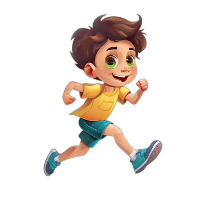 A cute cartoon boy is running in the style of a game avatar icon on a black background with a flat illustration style using bright colors in a full body portrait with high definition details rendered with octane in high resolution.
