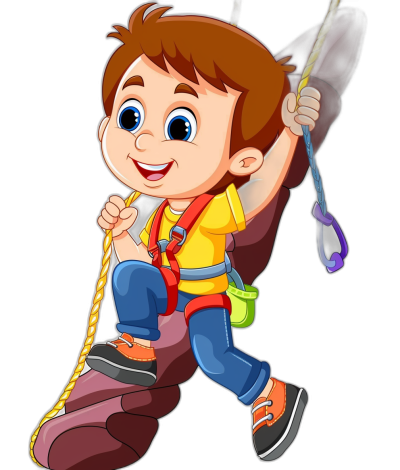 cartoon boy climbing rope, clip art for kids, colorful style in the style of cartoon with black background, no shading detail high resolution