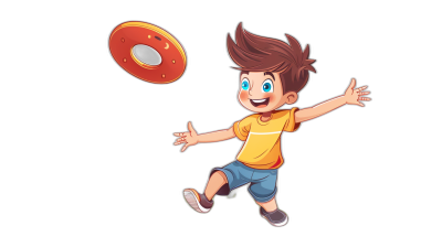 cartoon boy playing frisbee, vector illustration, black background, cute style, colorful, high resolution, in the style of cartoon.