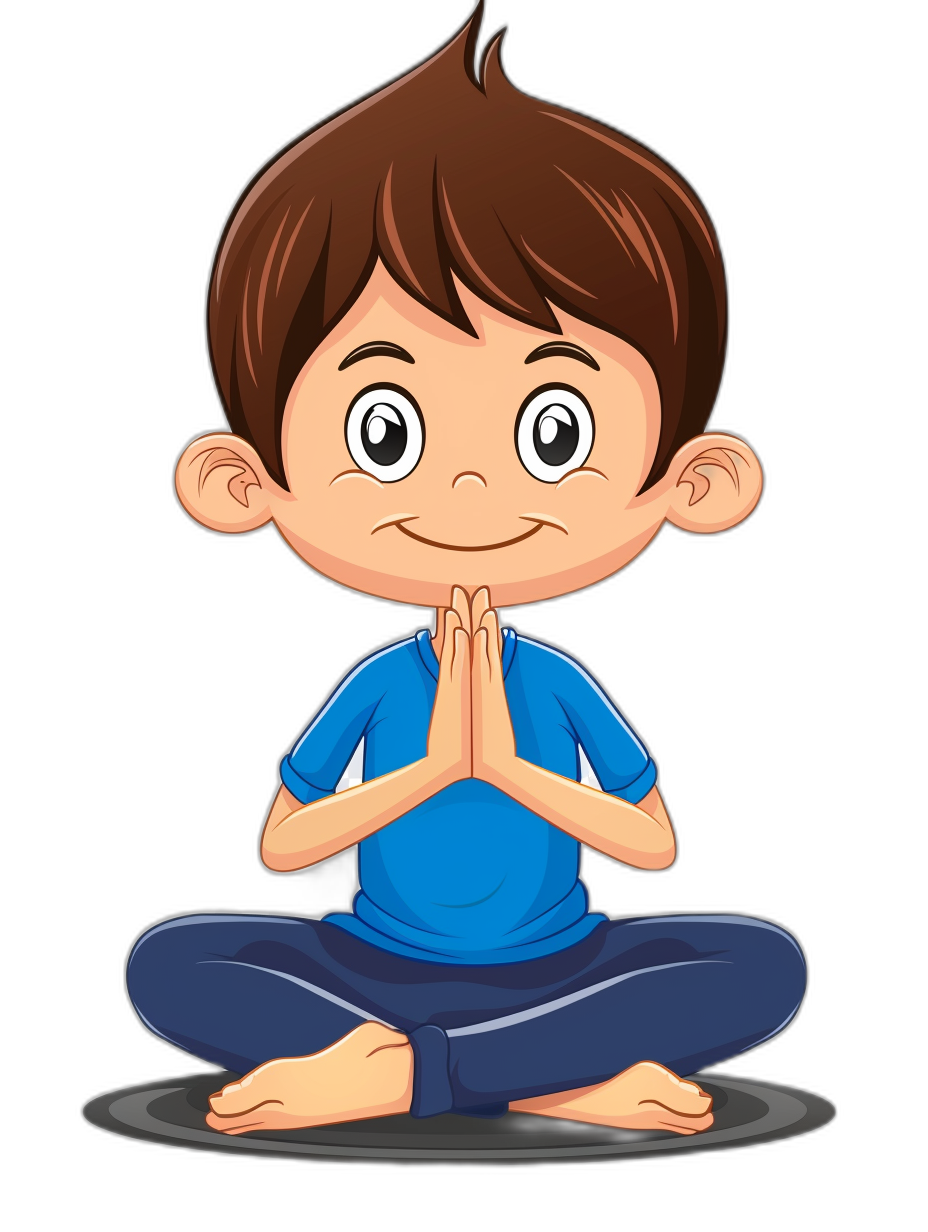 cartoon of cute boy doing yoga, simple vector illustration with black background