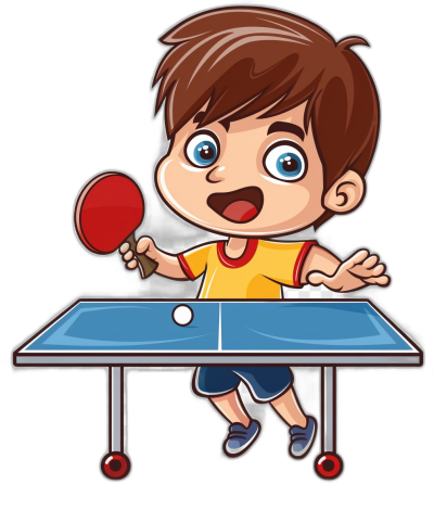 cartoon child playing table tennis, vector illustration, clip art for stickers, black background, 30k, in the style of Pixar