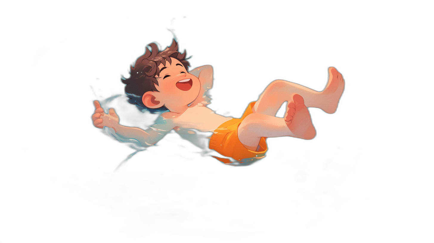 A cute happy cartoon boy floating in the air against a black background, in the style of Pixar and [Atey Ghailan](https://goo.gl/search?artist%20Atey%20Ghailan).