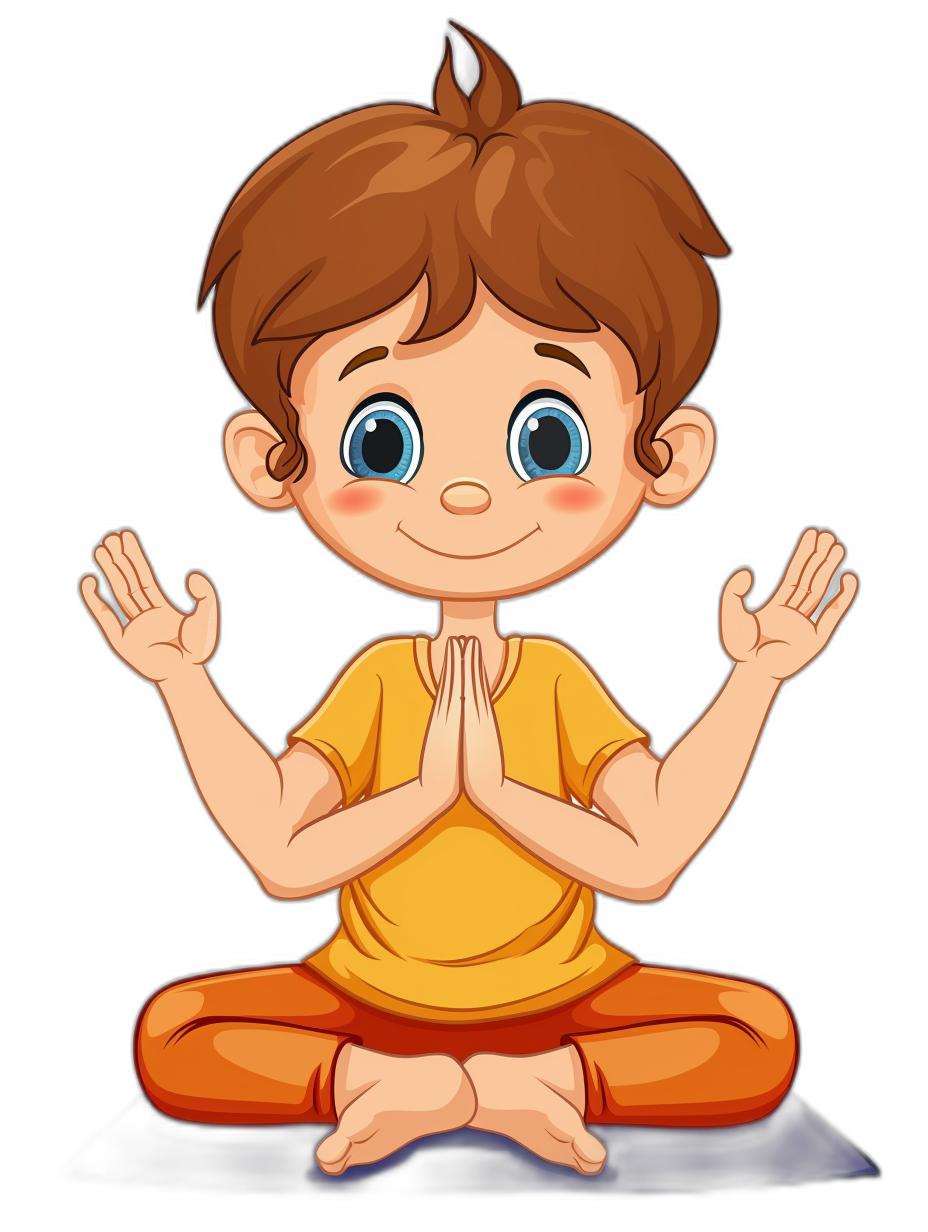 cartoon of cute little boy doing yoga, clip art style, isolated on black background