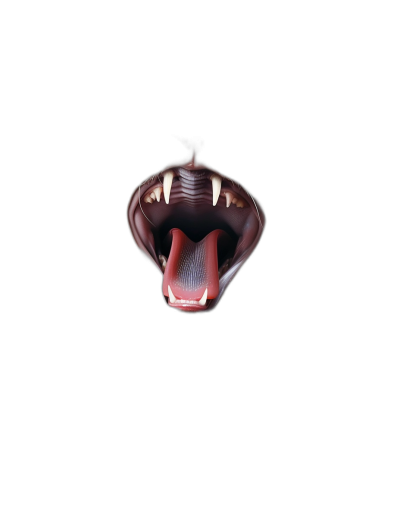 minimalist 3D render of an open mouth with fangs and a long tongue, on a black background, with a dark art aesthetic. The render is in the style of an open mouth with fangs and a long tongue, against a black background, with a darkly artistic feel.