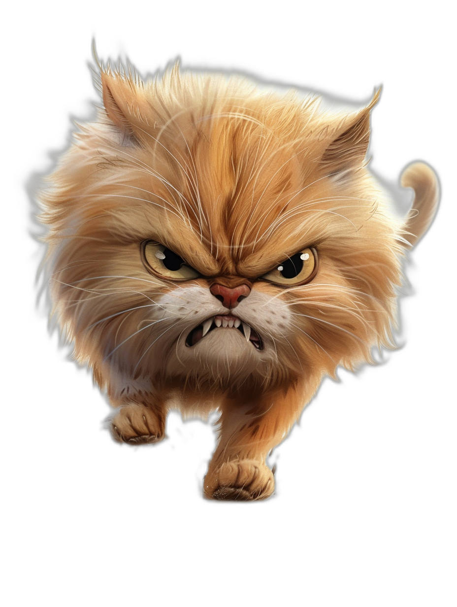 realistic cartoon illustration of an angry persian cat, isolated on black background, in the style of Greg Cclerinkart and [Tiago Hoisel](https://goo.gl/search?artist%20Tiago%20Hoisel)