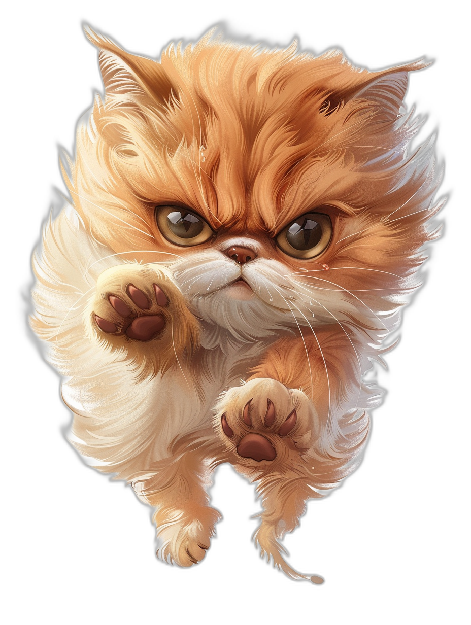 a persian cat, cute, chibi style, running pose, cartoon character by [Artgerm](https://goo.gl/search?artist%20Artgerm) and [Krenz Cushart](https://goo.gl/search?artist%20Krenz%20Cushart), hyper detailed background, black back ground, digital art , portrait view