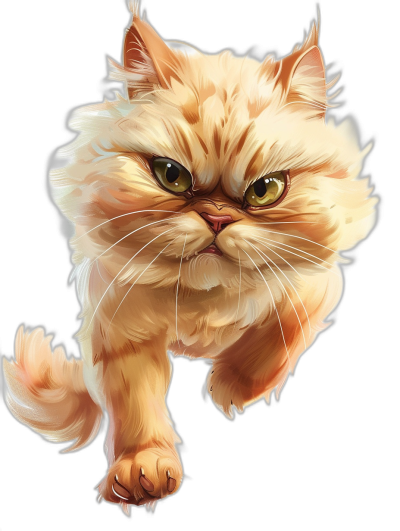 An angry Persian cat jumping, cute, chibi style, digital art in the style of [Greg Rutkowski](https://goo.gl/search?artist%20Greg%20Rutkowski) and in the style of [Artgerm](https://goo.gl/search?artist%20Artgerm), black background, 2D cartoon, detailed character illustrations, realistic hyper-detailed portraits, charming characters