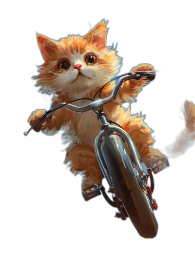 Cute cat riding bicycle, isolated on black background, in the style of [Artgerm](https://goo.gl/search?artist%20Artgerm) and in the style of [Atey Ghailan](https://goo.gl/search?artist%20Atey%20Ghailan), anime style