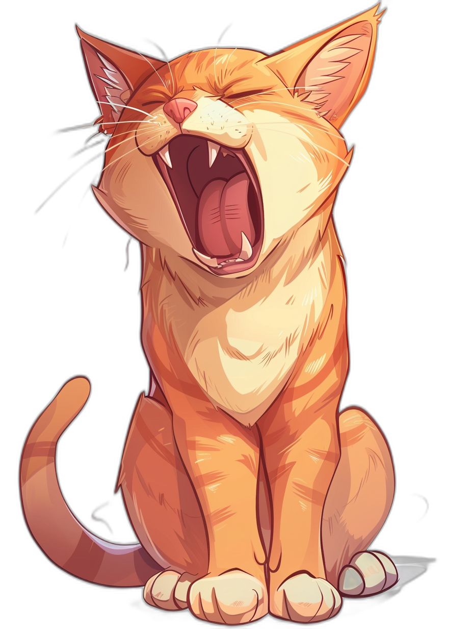 vector design of an orange cat laughing, isolated on a black background, in the style of anime.