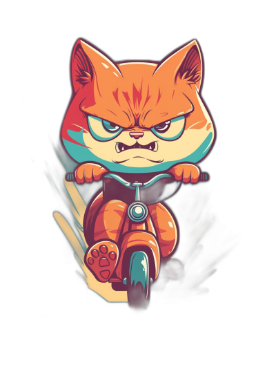 t-shirt design, cute chibi cat on motorcycle with angry face, full body, simple vector illustration in the style of [Artgerm](https://goo.gl/search?artist%20Artgerm) and [Atey Ghailan](https://goo.gl/search?artist%20Atey%20Ghailan), solid black background