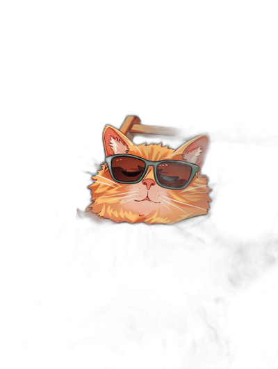 A cute cat with sunglasses, simple shape, flat style, cartoon character design on a pure black background in a front view style, for use as a mobile phone wallpaper with bright colors, soft lighting and high contrast creating a warm atmosphere.