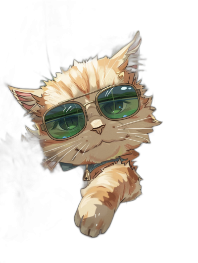 A cute cat wearing sunglasses in the style of [Studio Ghibli](https://goo.gl/search?artist%20Studio%20Ghibli)'s anime style, isolated on a black background, high resolution vector graphic with high details.